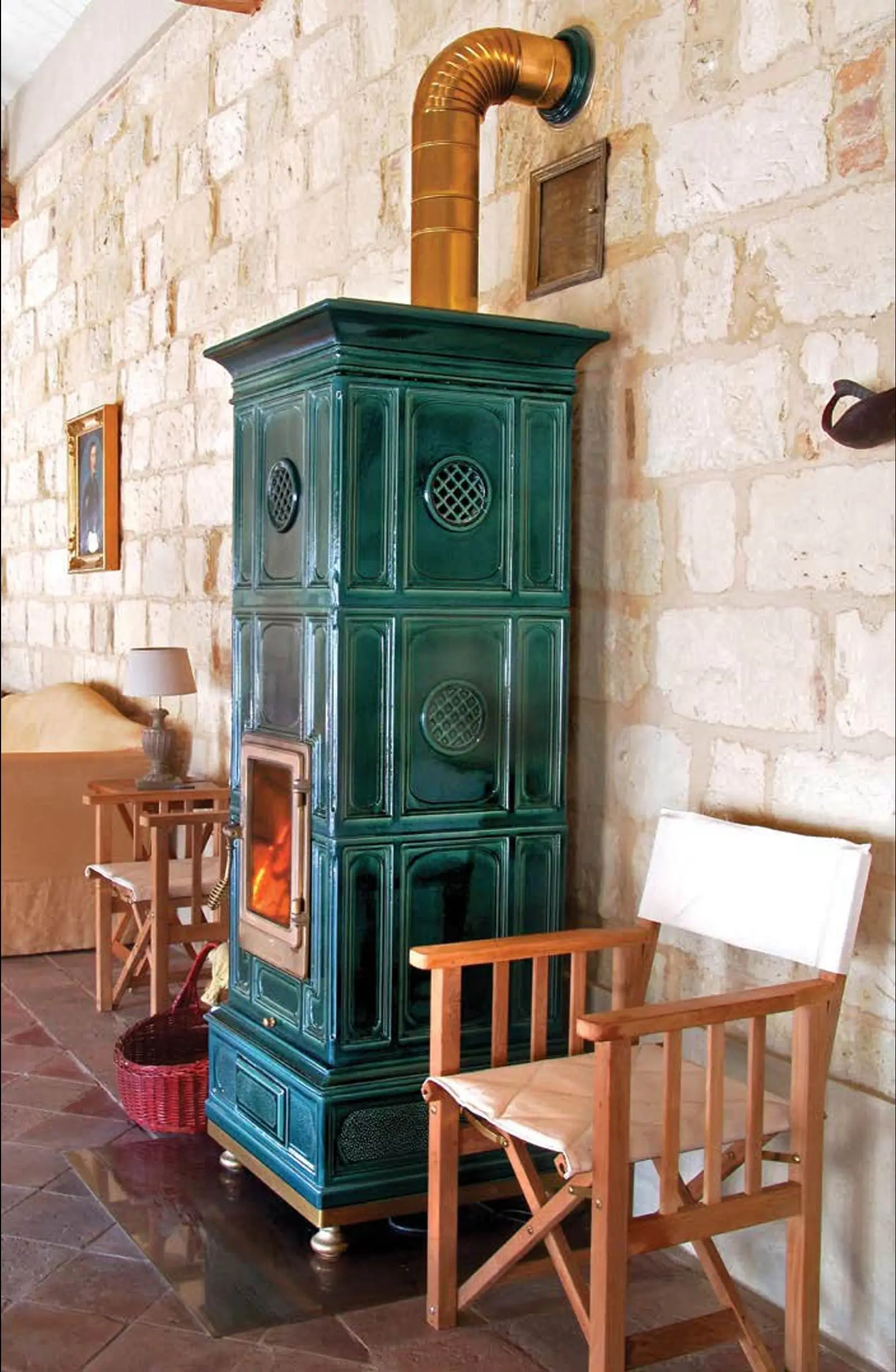 A traditional Italian tile stove by La Castellamonte