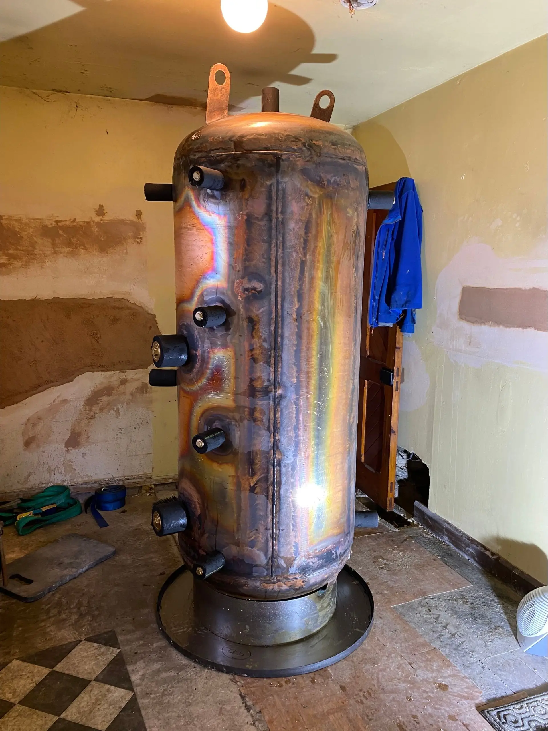 Thermal store ready to be cased, before foam insulation is injected on site